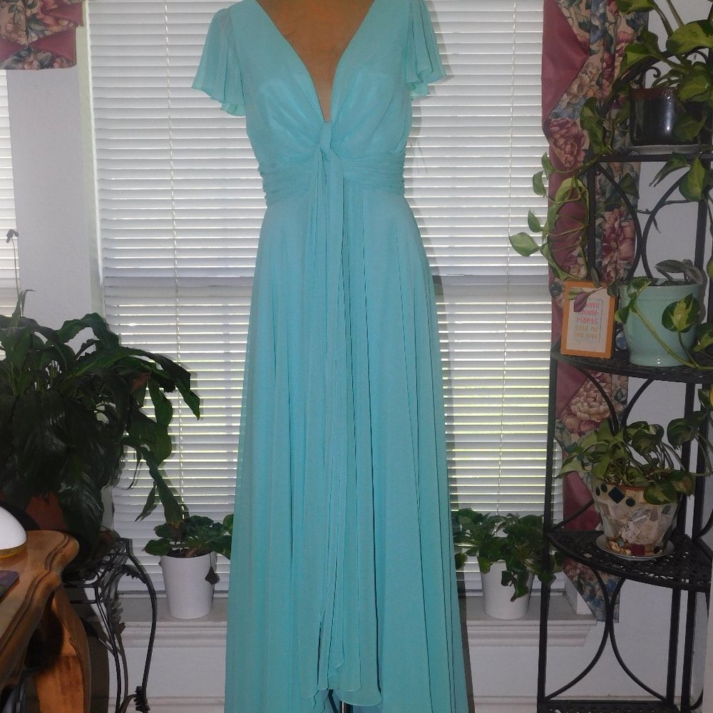 NWT $1150 Aqua Blue Formal Hi Low Evening  Prom Dress FRASCARA XS 4